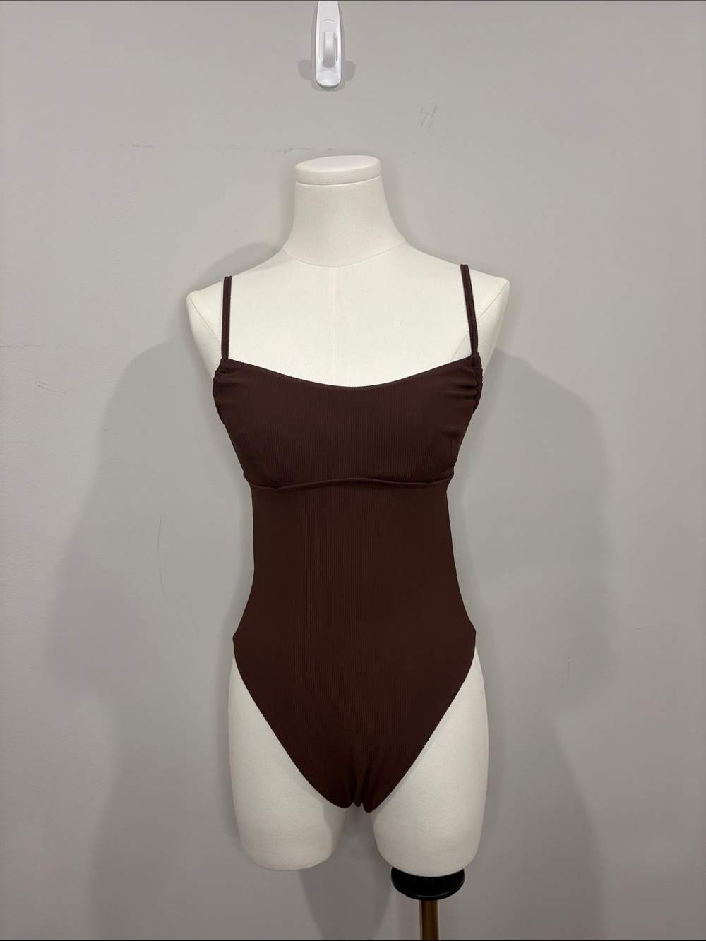 Berlook Brown Ribbed One-Piece Swimsuit - Sleek Minimal Swim Small - Picture 4 of 8